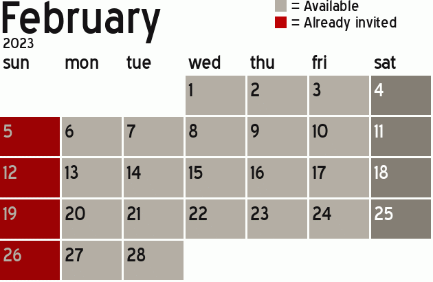 Missionary Dinner Calendar