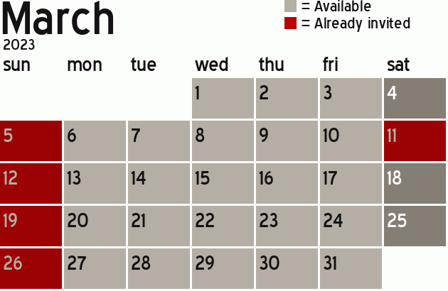 Missionary Dinner Calendar