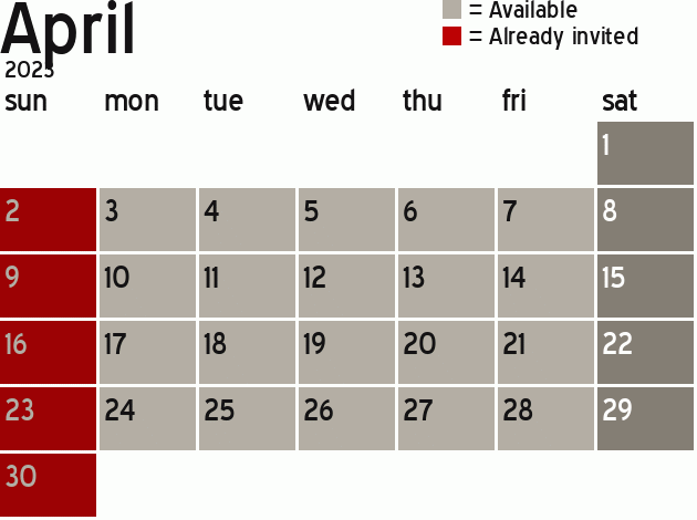 Missionary Dinner Calendar