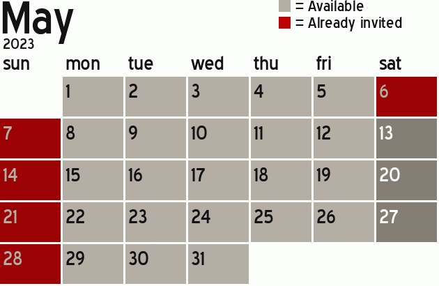 Missionary Dinner Calendar