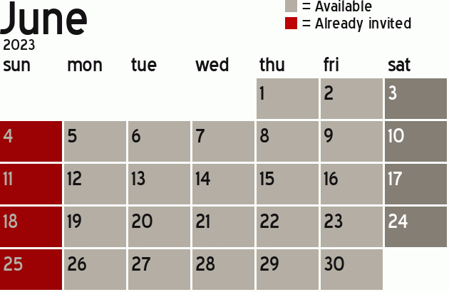 Missionary Dinner Calendar