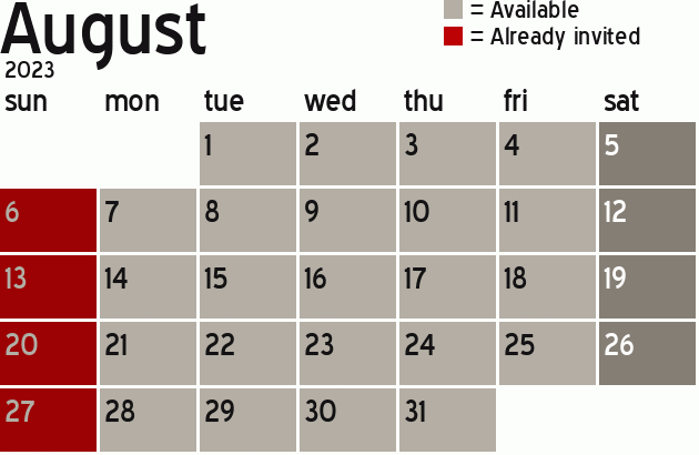 Missionary Dinner Calendar