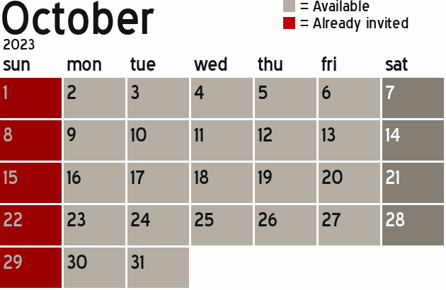 Missionary Dinner Calendar