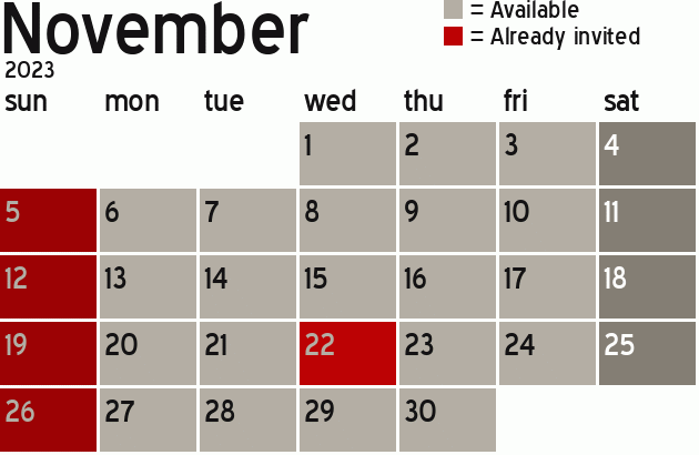 Missionary Dinner Calendar