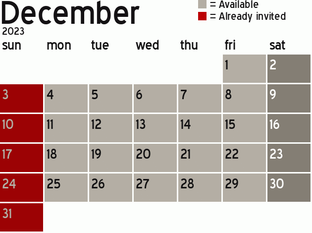 Missionary Dinner Calendar